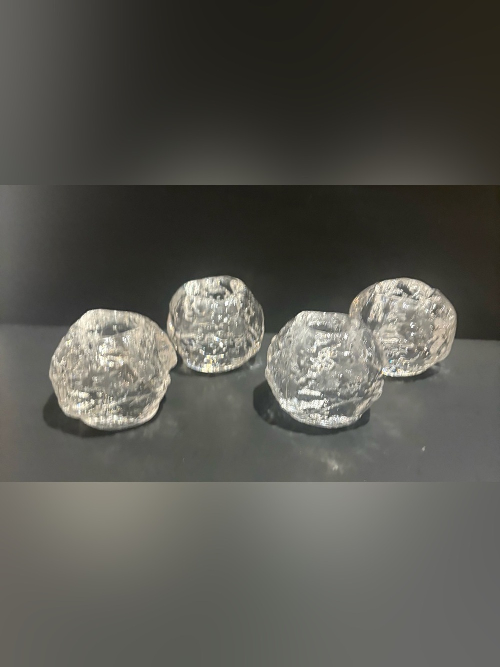 Kosta Boda "Snowball" crystal votive candle holders designed by Ann Wärff.  (4)